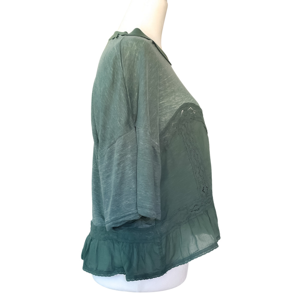 NEW Free People Fall In Love Lace Ruffle Tee Washed Army Green Womens Size M NWT - Picture 6 of 17